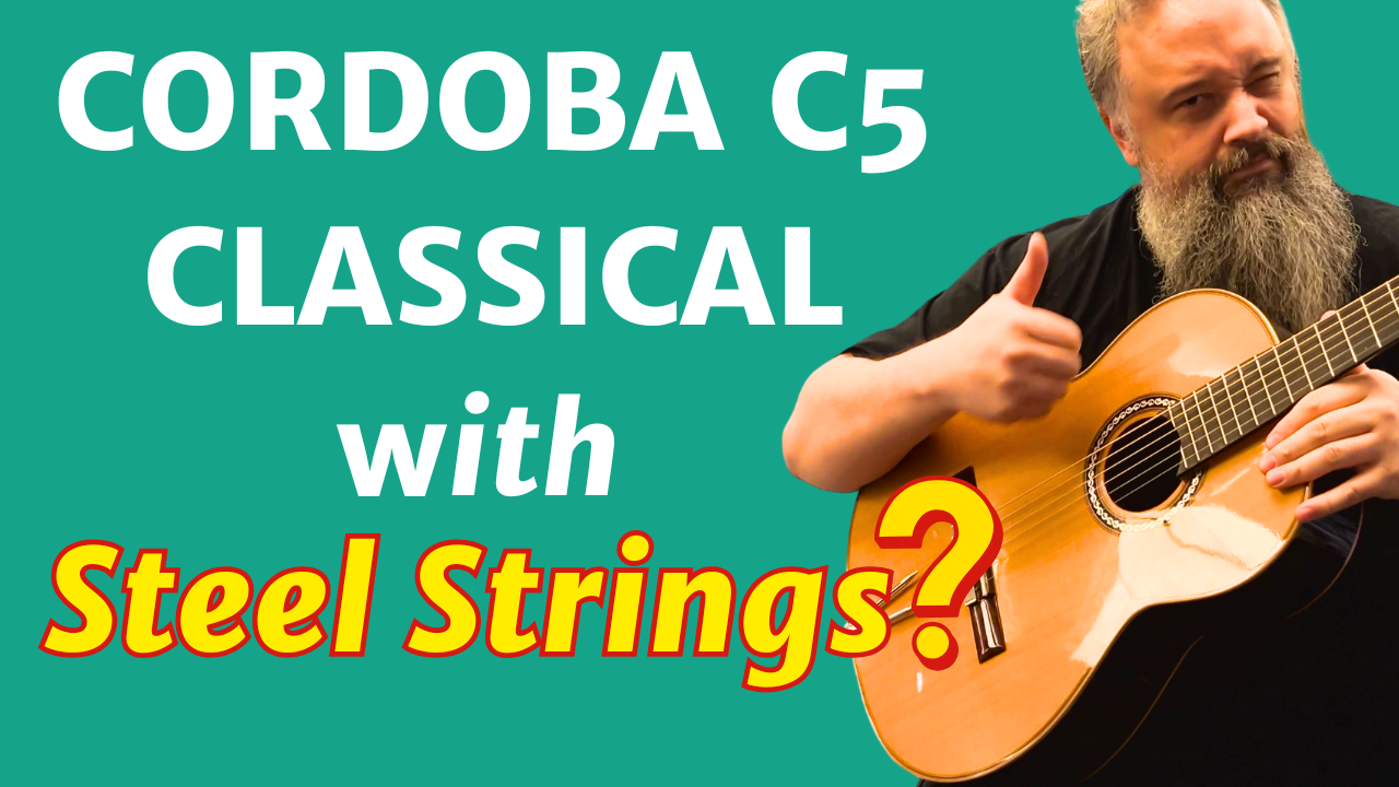 Load video: Bear plays Cordoba C5 Classical with steel strings and the TurboTail