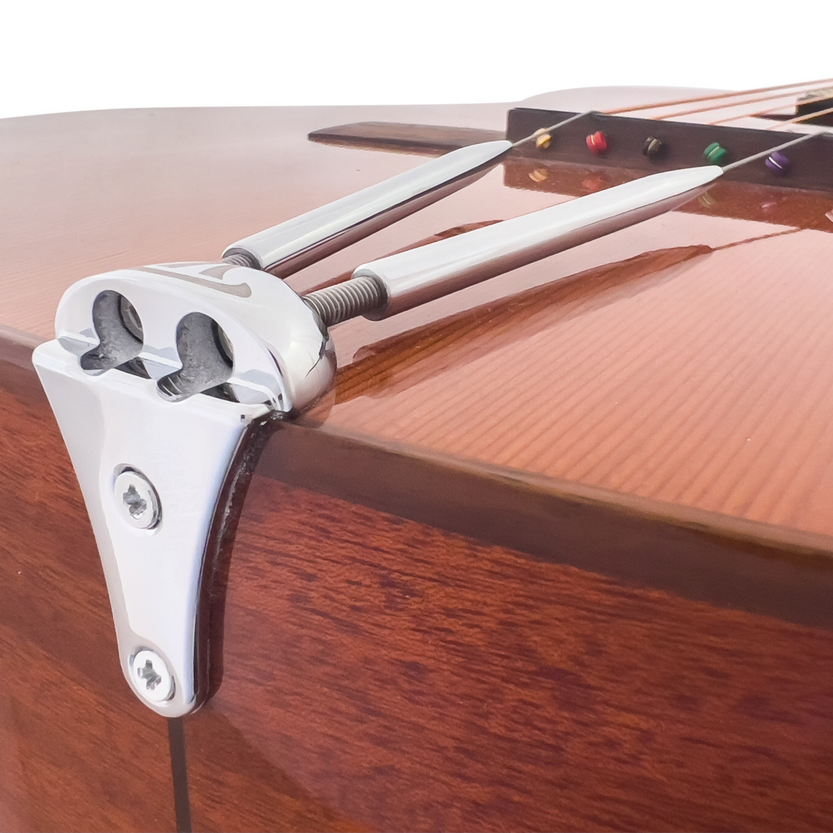 TurboTail installed on a guitar, side-angle close-up